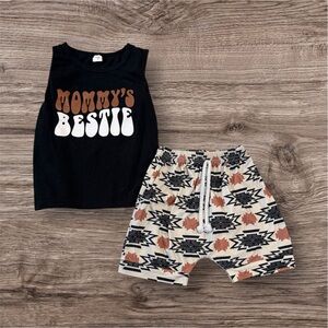 Boutique Toddler Boy Tank Shirt Mommy’s Bestie and Aztec Shorts Set 100 (3T)